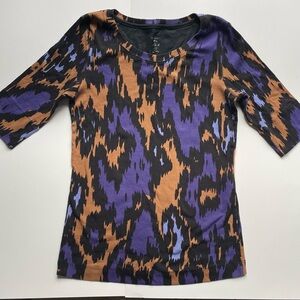 marc cain Stylish Purple and Brown Women's Top cotton short sleeve sweater